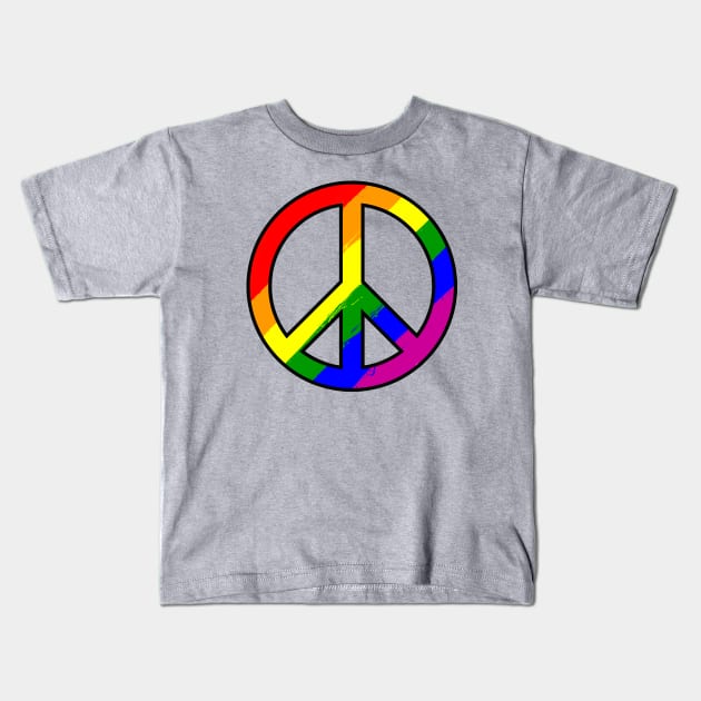 Rainbow Peace Sign LGBTQ Pride Flag Kids T-Shirt by TextTees